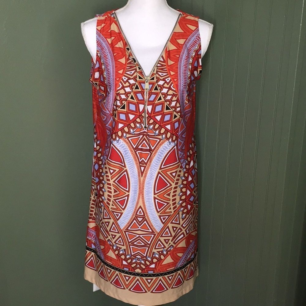 JBS Patterned Sleeveless Dress Small Orange Comfy Retro layer fall summer - Picture 1 of 7